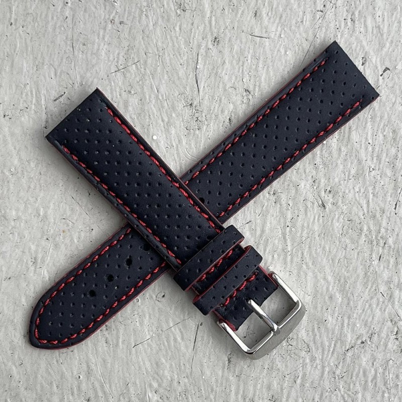 MONACO Microperforated Black - Red stich - calf leather